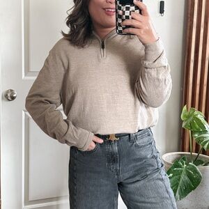 JOS A Bank 1/2 Zip Collared Minimalist Wool Sweater. Size L